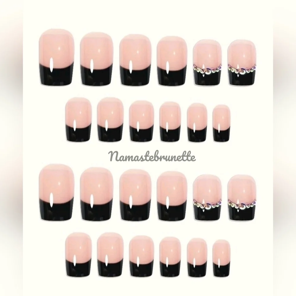 2/$16 Black Rhinestone French Manicure Press On Nails